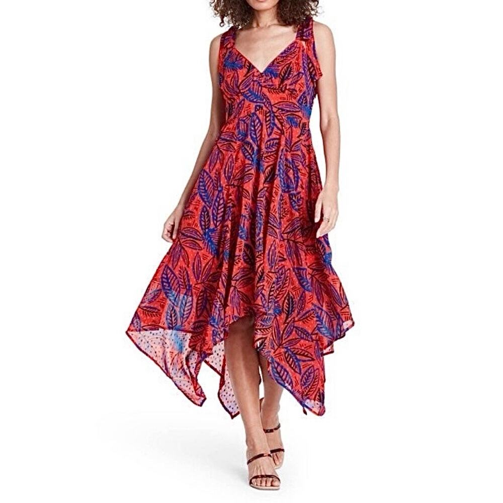 Alexis x Target Red Tropical Leaf Dress Women’s Medium NWT Asymmetrical Hem Boho - Picture 1 of 10
